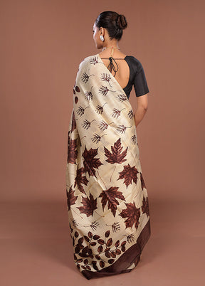 Purple Printed Pure Silk Saree Without Blouse Piece