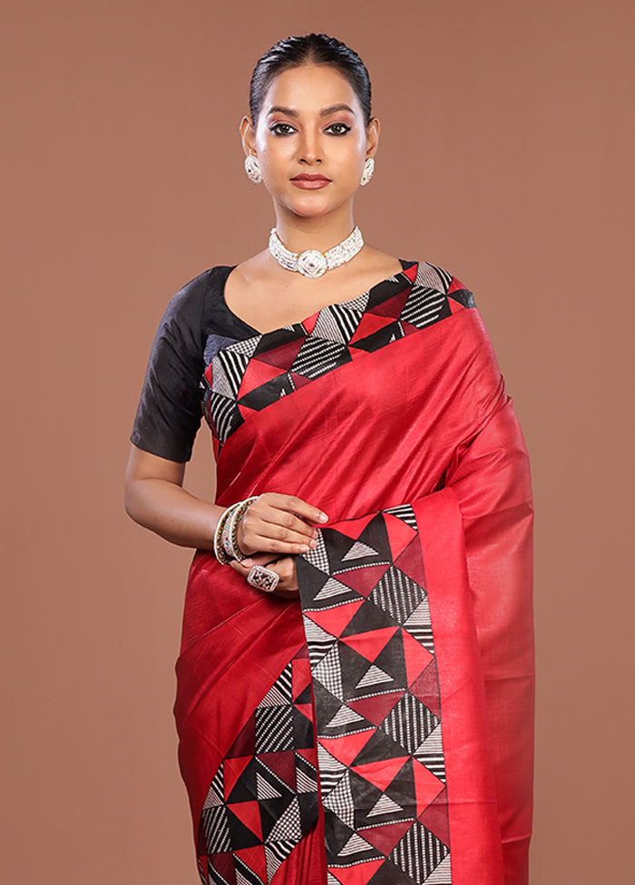 Black Printed Pure Silk Saree Without Blouse Piece