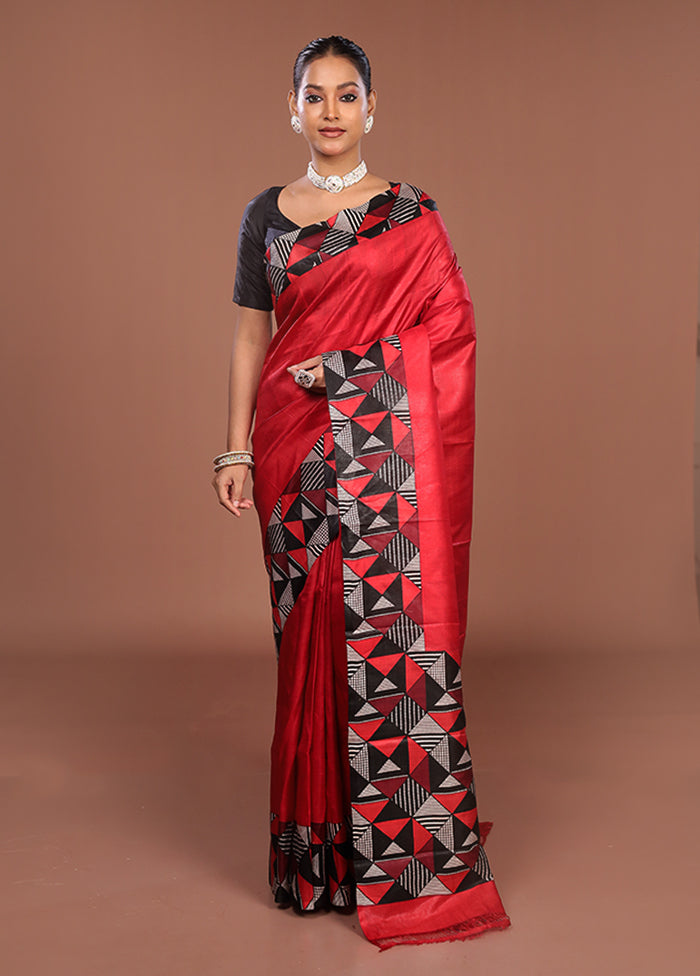 Black Printed Pure Silk Saree Without Blouse Piece