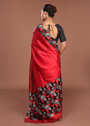 Black Printed Pure Silk Saree Without Blouse Piece