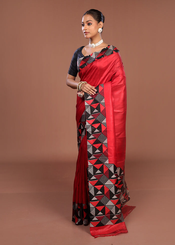 Black Printed Pure Silk Saree Without Blouse Piece