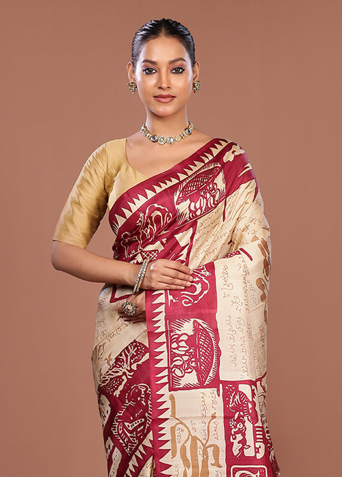 Yellow Printed Pure Silk Saree Without Blouse Piece