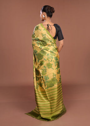 Cream Printed Pure Silk Saree Without Blouse Piece