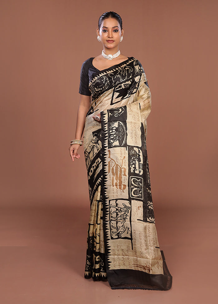 Yellow Printed Pure Silk Saree Without Blouse Piece