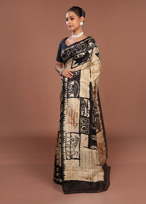 Yellow Printed Pure Silk Saree Without Blouse Piece