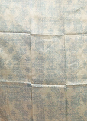 Blue Printed Pure Silk Saree Without Blouse Piece