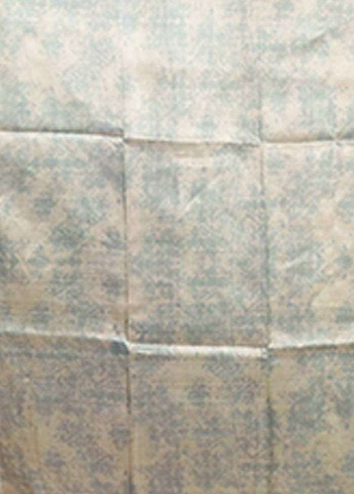 Blue Printed Pure Silk Saree Without Blouse Piece