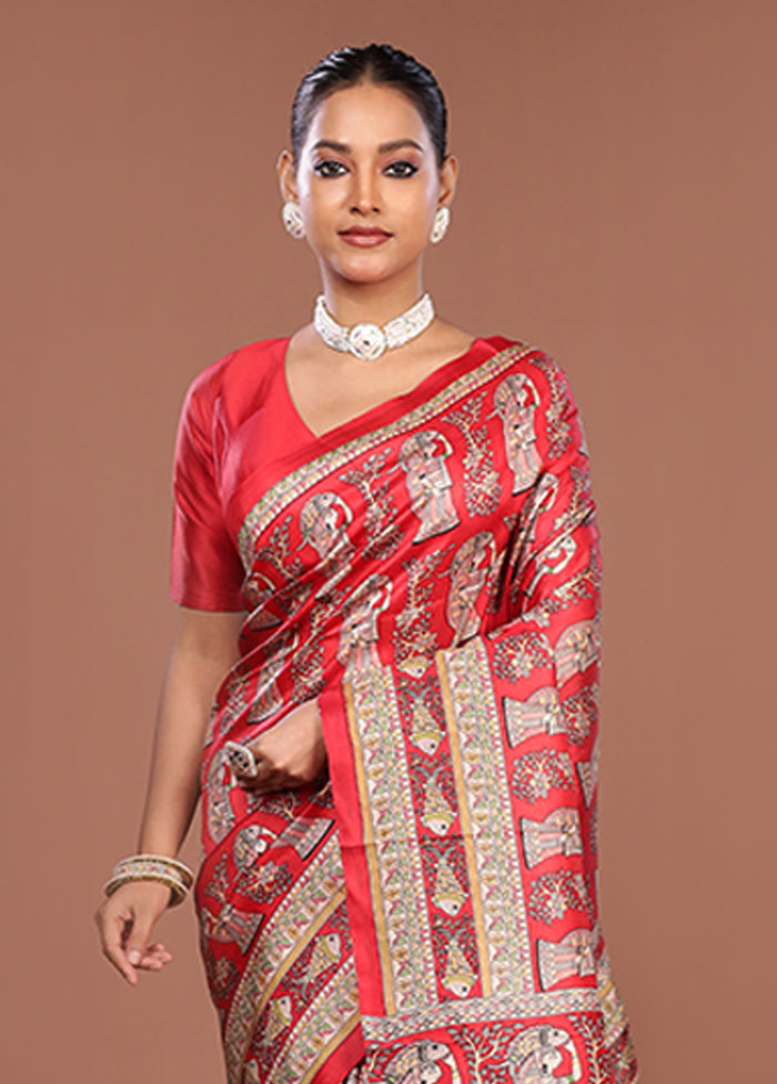 Cream Printed Pure Silk Saree Without Blouse Piece