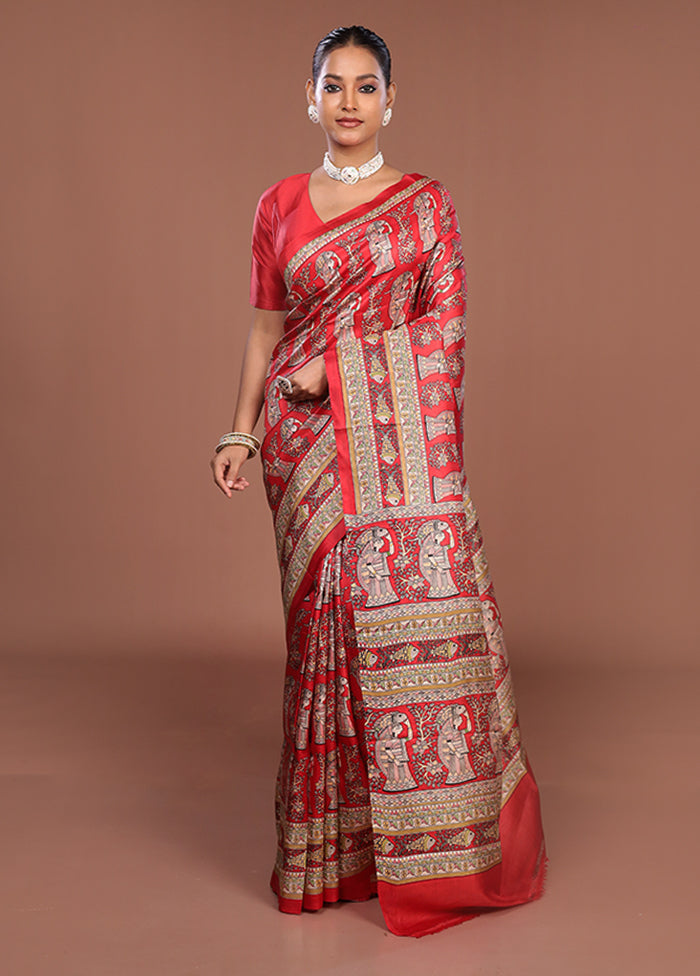 Cream Printed Pure Silk Saree Without Blouse Piece