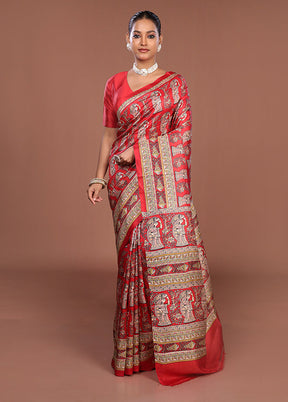 Cream Printed Pure Silk Saree Without Blouse Piece