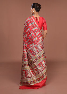Cream Printed Pure Silk Saree Without Blouse Piece