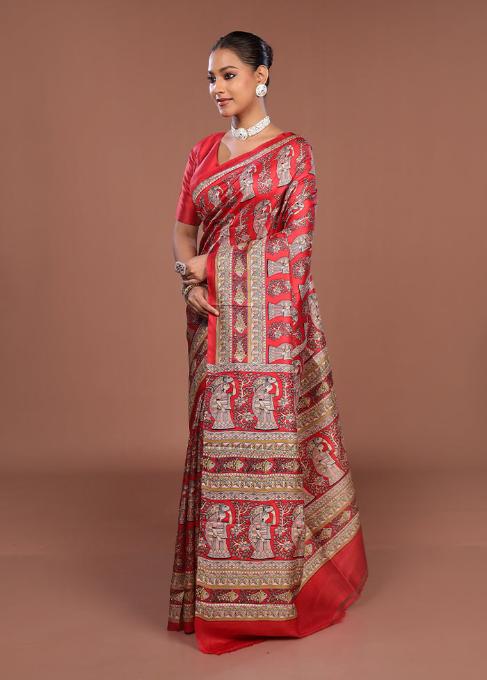 Cream Printed Pure Silk Saree Without Blouse Piece