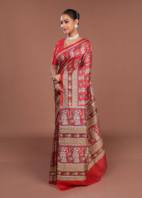 Cream Printed Pure Silk Saree Without Blouse Piece