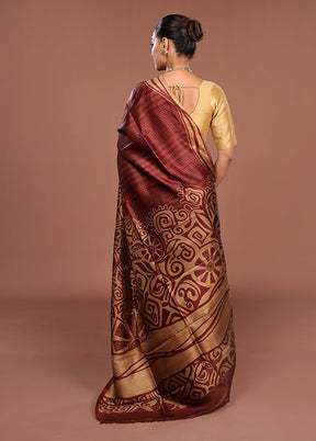 Grey Printed Pure Silk Saree Without Blouse Piece