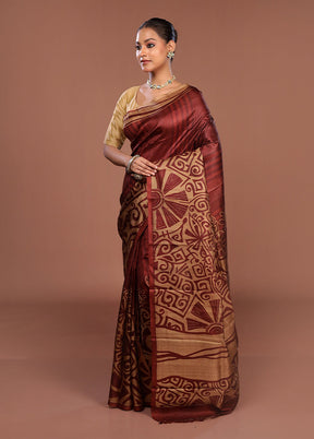 Grey Printed Pure Silk Saree Without Blouse Piece