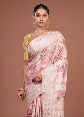 Pink Tussar Silk Saree With Blouse Piece