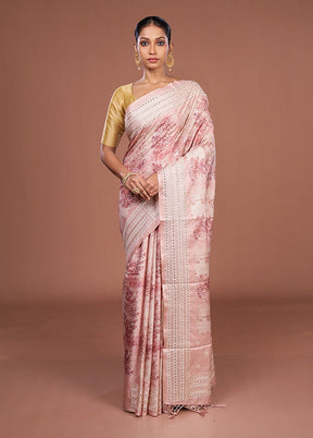 Pink Tussar Silk Saree With Blouse Piece