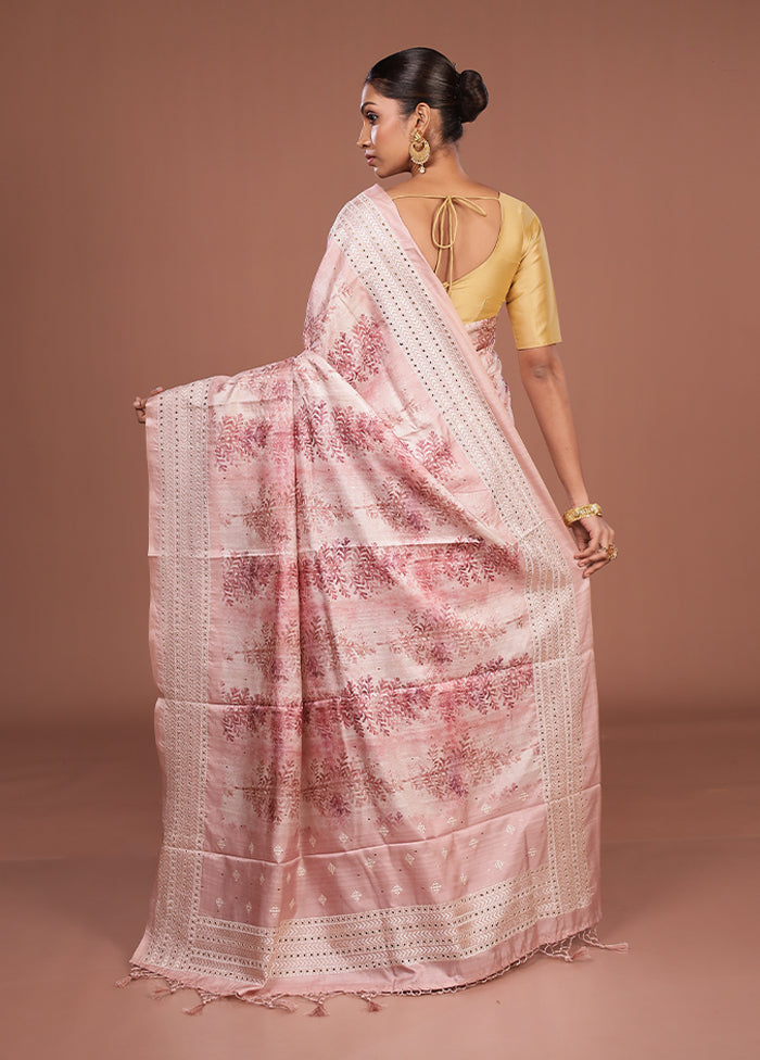 Pink Tussar Silk Saree With Blouse Piece