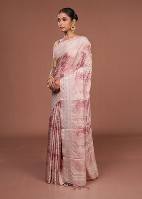 Pink Tussar Silk Saree With Blouse Piece