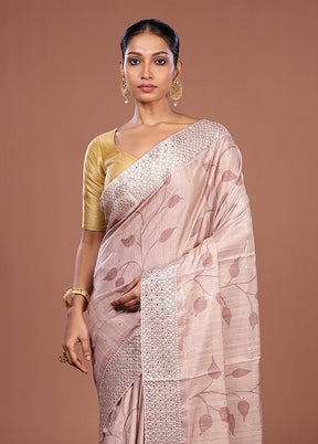 Pink Tussar Silk Saree With Blouse Piece