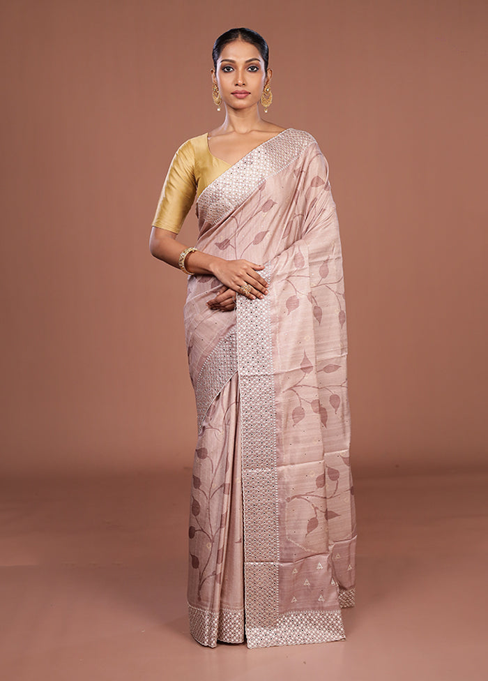 Pink Tussar Silk Saree With Blouse Piece
