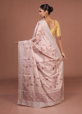 Pink Tussar Silk Saree With Blouse Piece