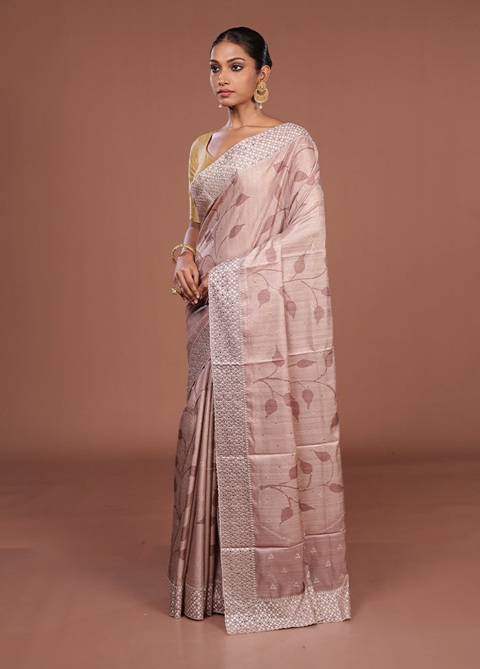 Pink Tussar Silk Saree With Blouse Piece