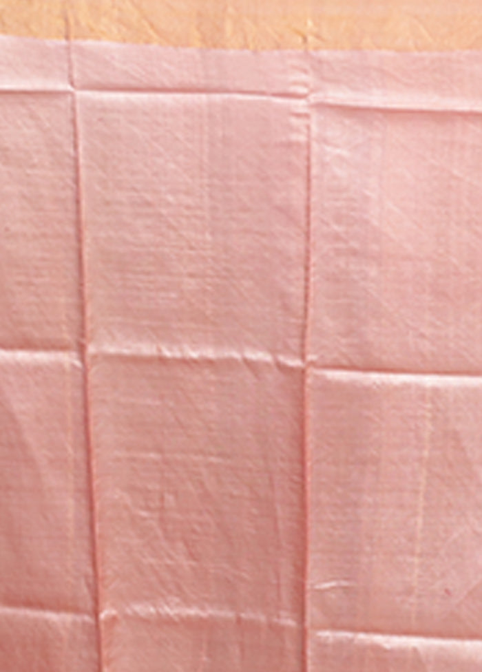 Pink Handloom Tussar Pure Silk Saree With Blouse Piece