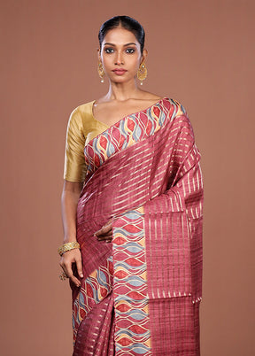 Purple Tussar Silk Saree With Blouse Piece