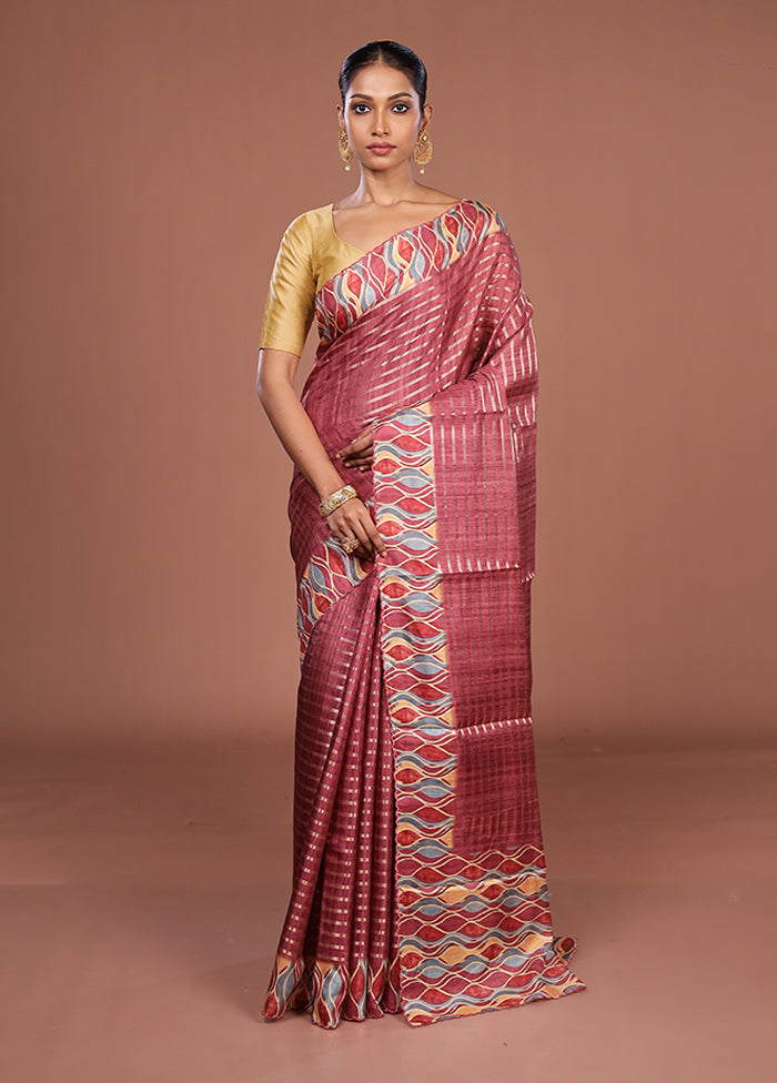 Purple Tussar Silk Saree With Blouse Piece