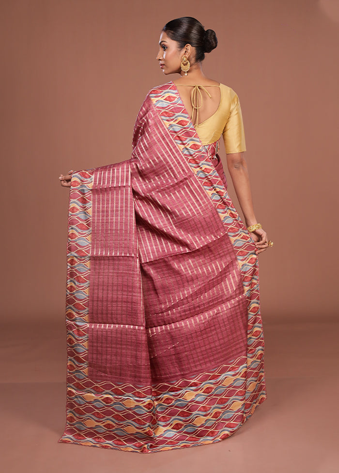 Purple Tussar Silk Saree With Blouse Piece