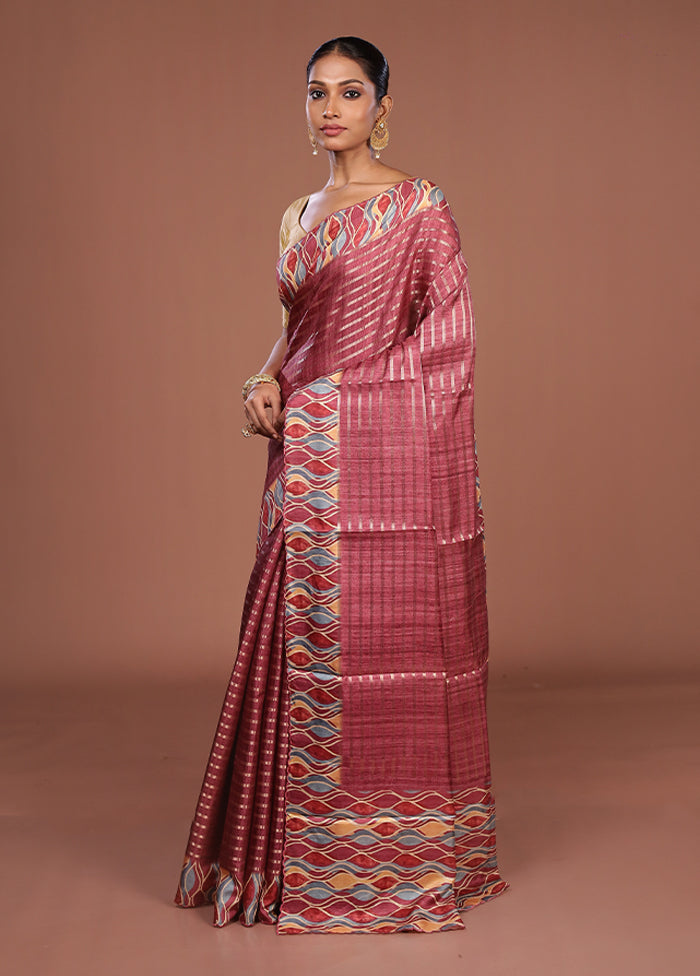 Purple Tussar Silk Saree With Blouse Piece