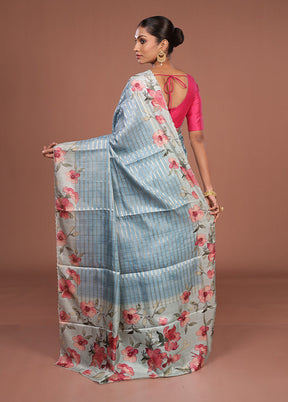 Blue Tussar Silk Saree With Blouse Piece