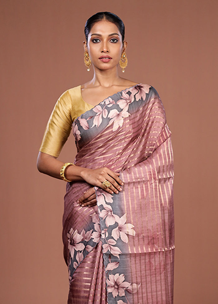 Purple Tussar Silk Saree With Blouse Piece