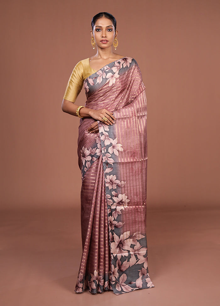 Purple Tussar Silk Saree With Blouse Piece
