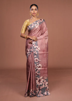 Purple Tussar Silk Saree With Blouse Piece