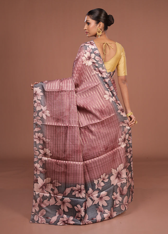 Purple Tussar Silk Saree With Blouse Piece