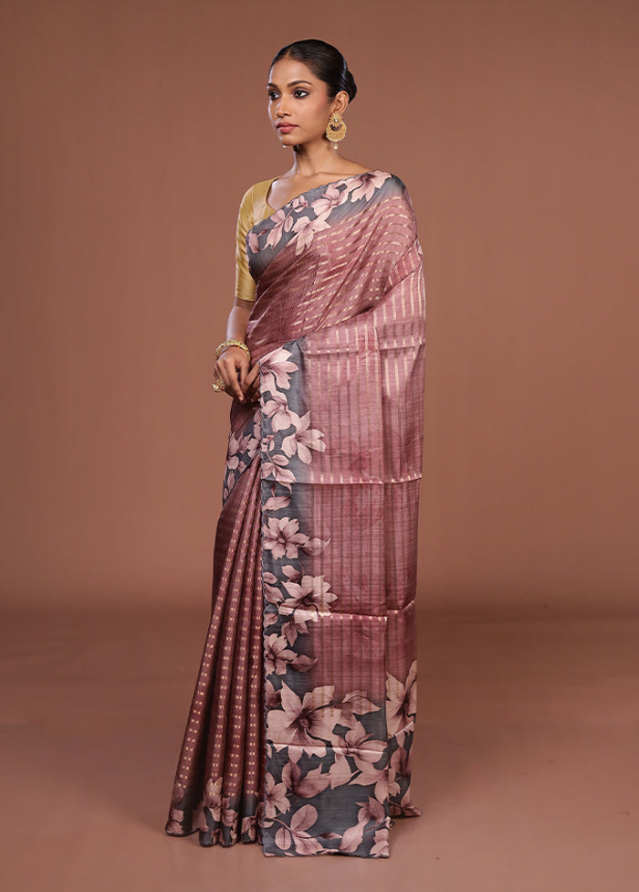 Purple Tussar Silk Saree With Blouse Piece