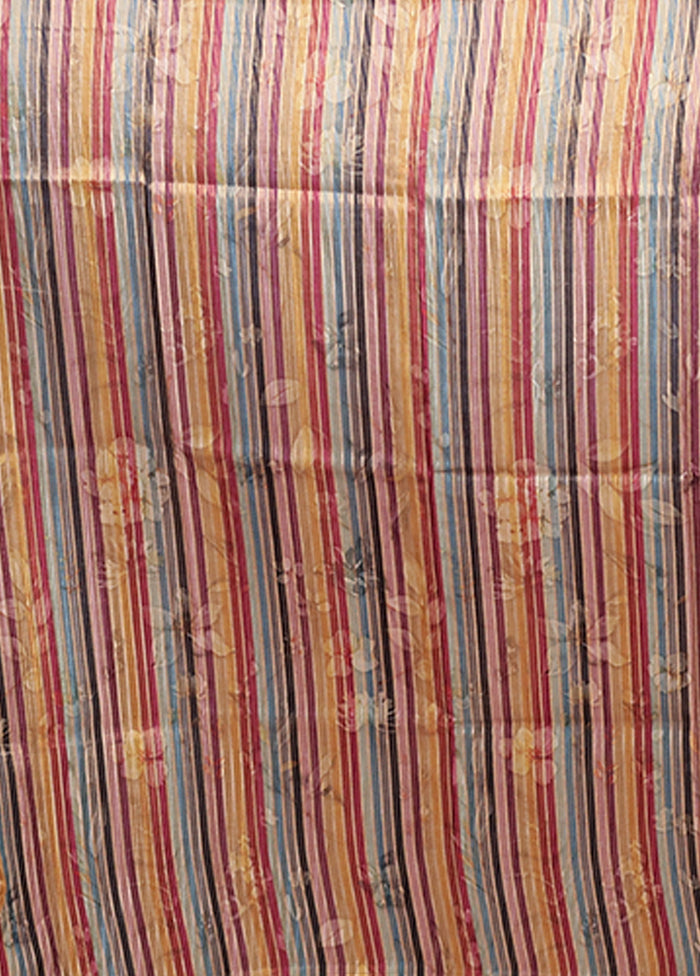 Blue Tussar Silk Saree With Blouse Piece