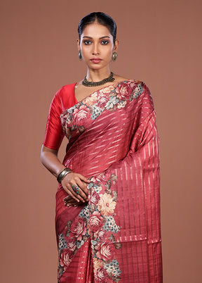 Maroon Tussar Silk Saree With Blouse Piece