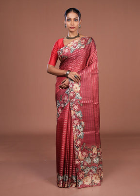 Maroon Tussar Silk Saree With Blouse Piece