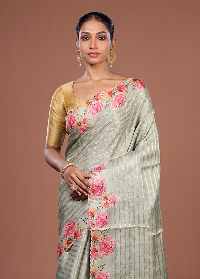 Green Tussar Silk Saree With Blouse Piece