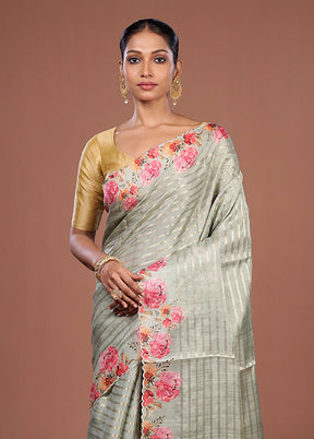 Green Tussar Silk Saree With Blouse Piece