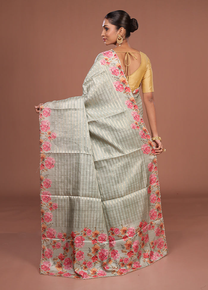 Green Tussar Silk Saree With Blouse Piece