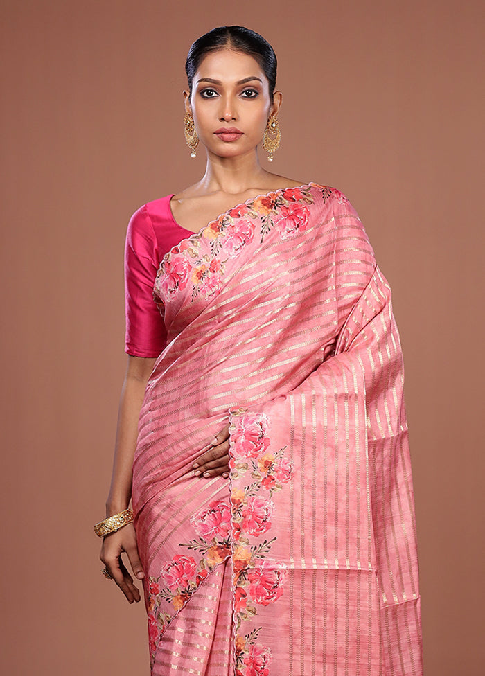 Pink Tussar Silk Saree With Blouse Piece