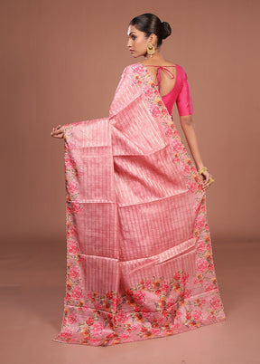 Pink Tussar Silk Saree With Blouse Piece