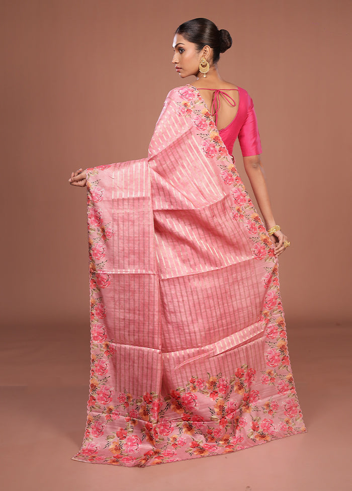 Pink Tussar Silk Saree With Blouse Piece
