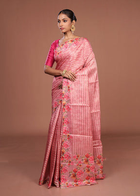 Pink Tussar Silk Saree With Blouse Piece