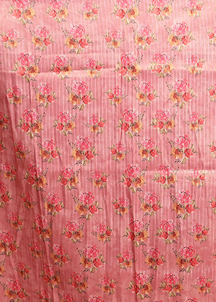 Pink Tussar Silk Saree With Blouse Piece