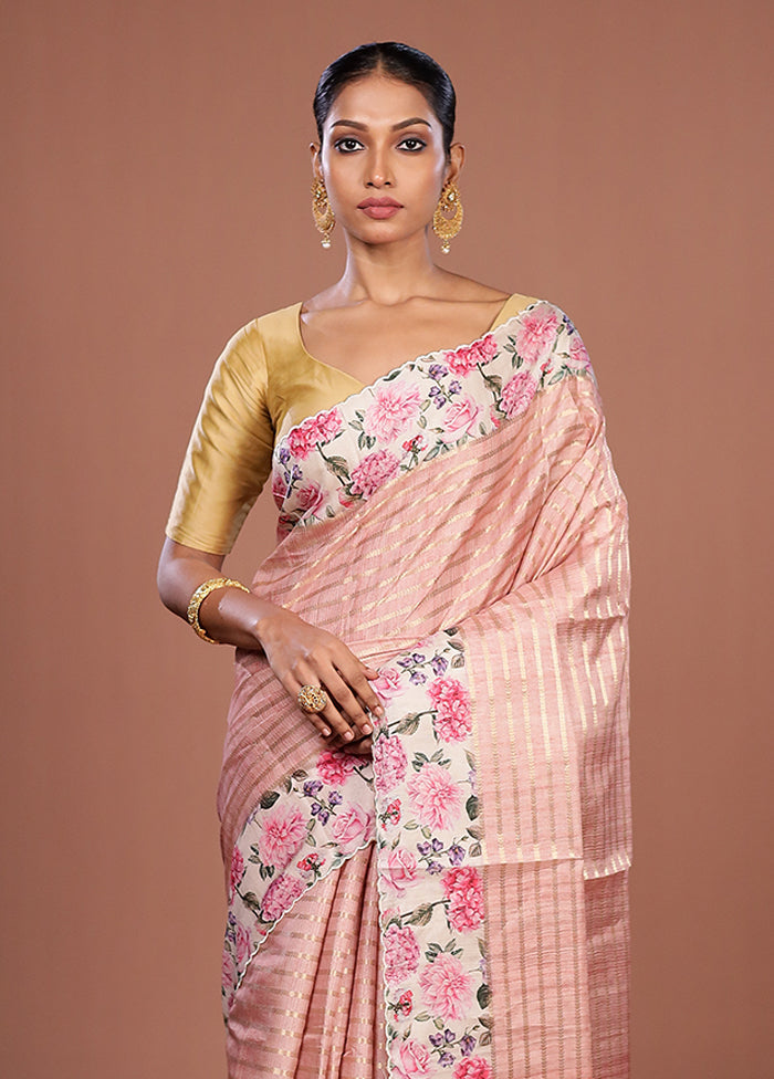 Pink Tussar Silk Saree With Blouse Piece